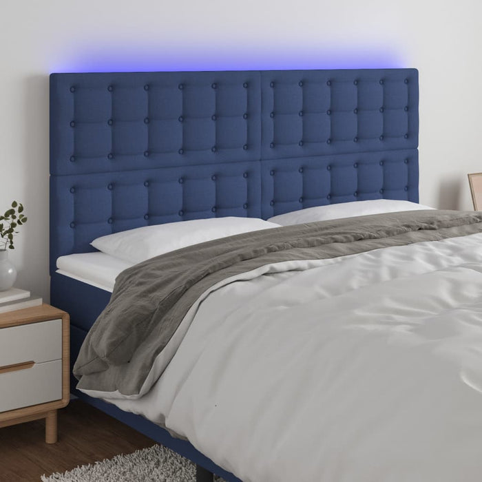 Tăblie de pat cu LED, albastru, 200x5x118/128 cm, textil - WALTI WALTI