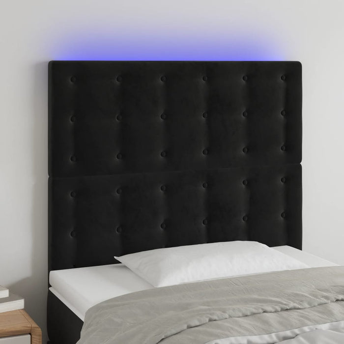 Tăblie de pat cu LED, negru, 80x5x118/128 cm, catifea - WALTI WALTI