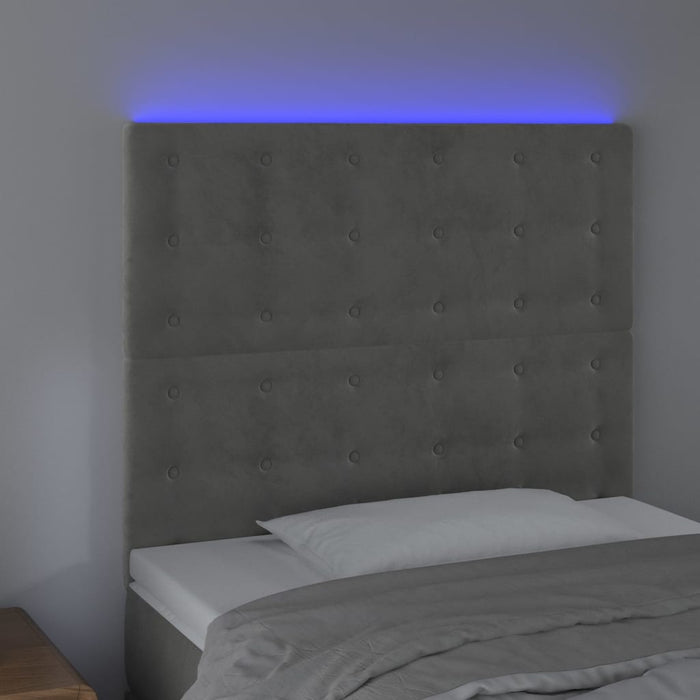 Tăblie de pat cu LED, gri deschis, 90x5x118/128 cm, catifea - WALTI WALTI