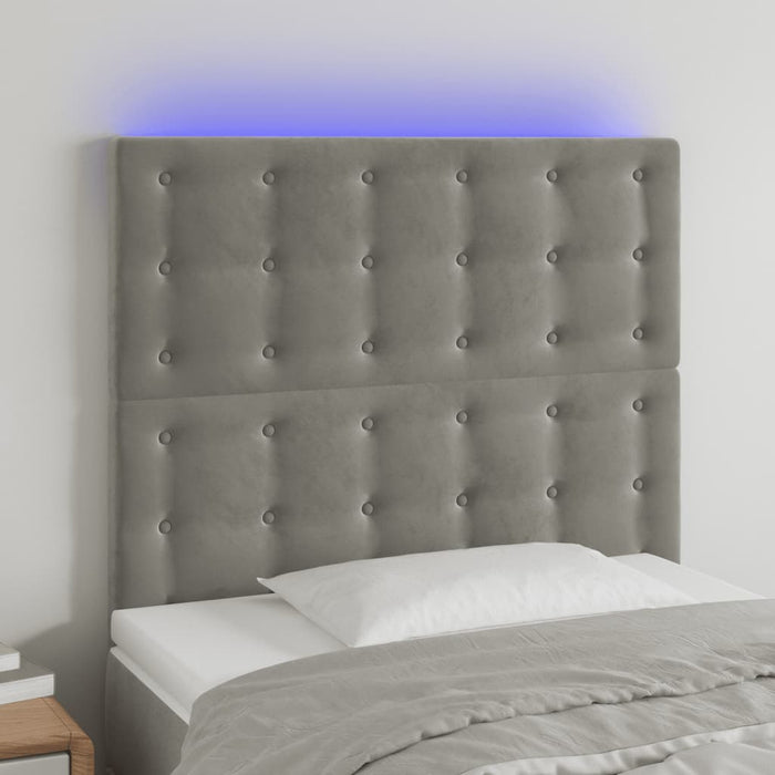 Tăblie de pat cu LED, gri deschis, 90x5x118/128 cm, catifea - WALTI WALTI