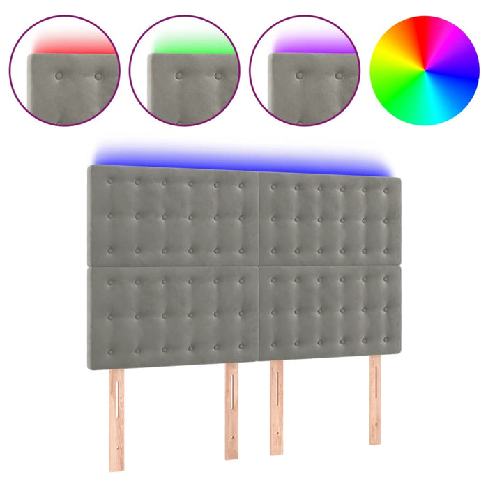 Tăblie de pat cu LED, gri deschis, 144x5x118/128 cm, catifea - WALTI WALTI