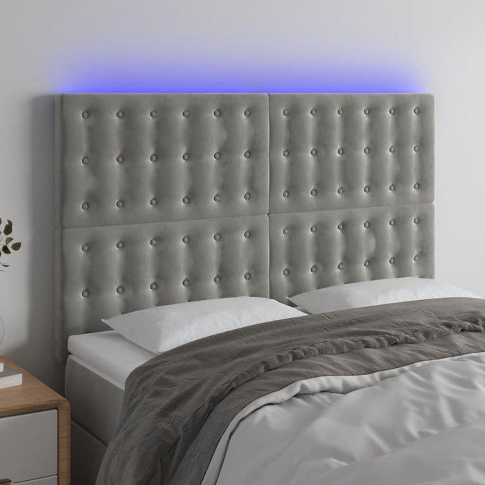 Tăblie de pat cu LED, gri deschis, 144x5x118/128 cm, catifea - WALTI WALTI