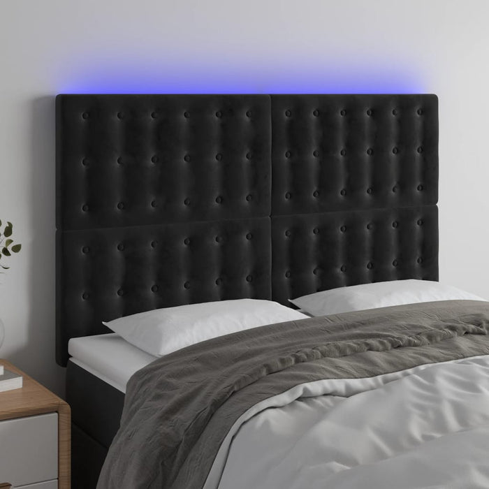 Tăblie de pat cu LED, negru, 144x5x118/128 cm, catifea - WALTI WALTI