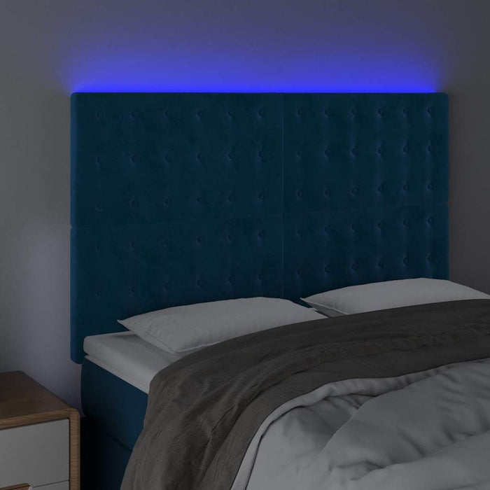 Tăblie de pat cu LED, albastru închis, 144x5x118/128cm, catifea - WALTI WALTI