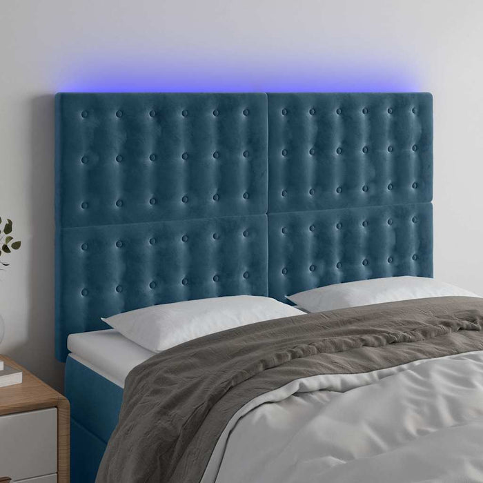 Tăblie de pat cu LED, albastru închis, 144x5x118/128cm, catifea - WALTI WALTI