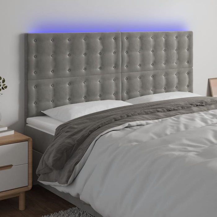 Tăblie de pat cu LED, gri deschis, 160x5x118/128 cm, catifea - WALTI WALTI