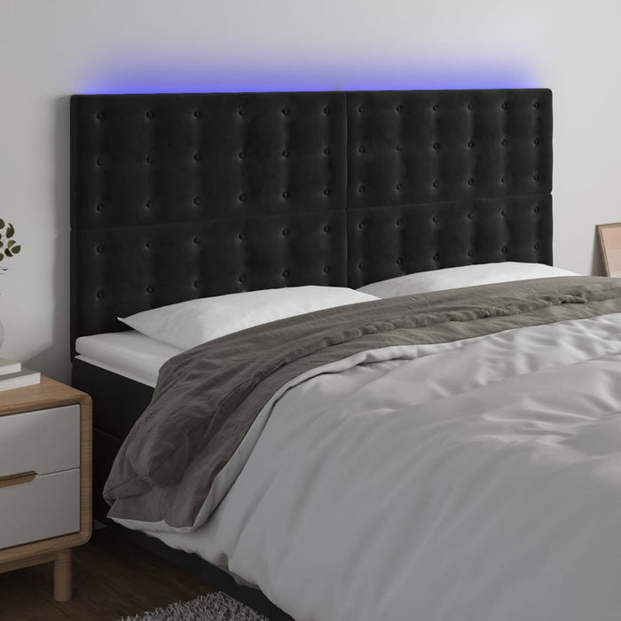 Tăblie de pat cu LED, negru, 160x5x118/128 cm, catifea - WALTI WALTI