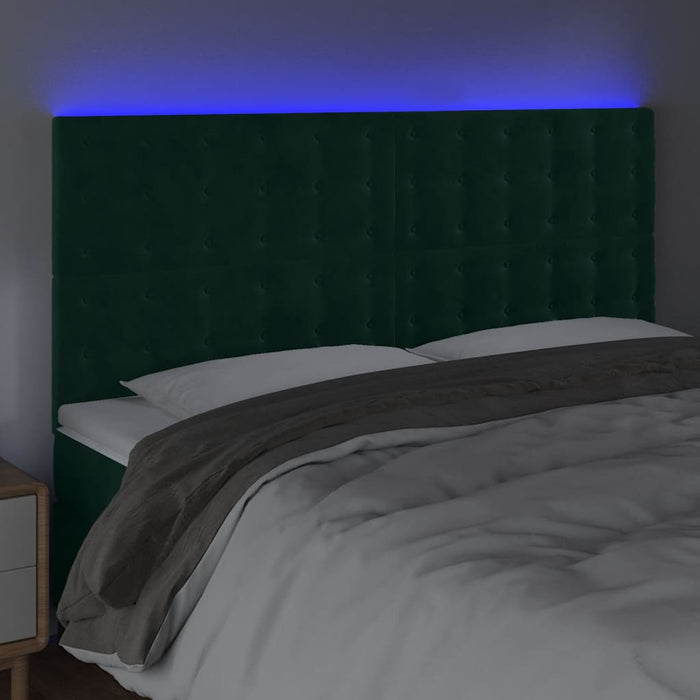 Tăblie de pat cu LED, verde închis, 160x5x118/128 cm, catifea - WALTI WALTI