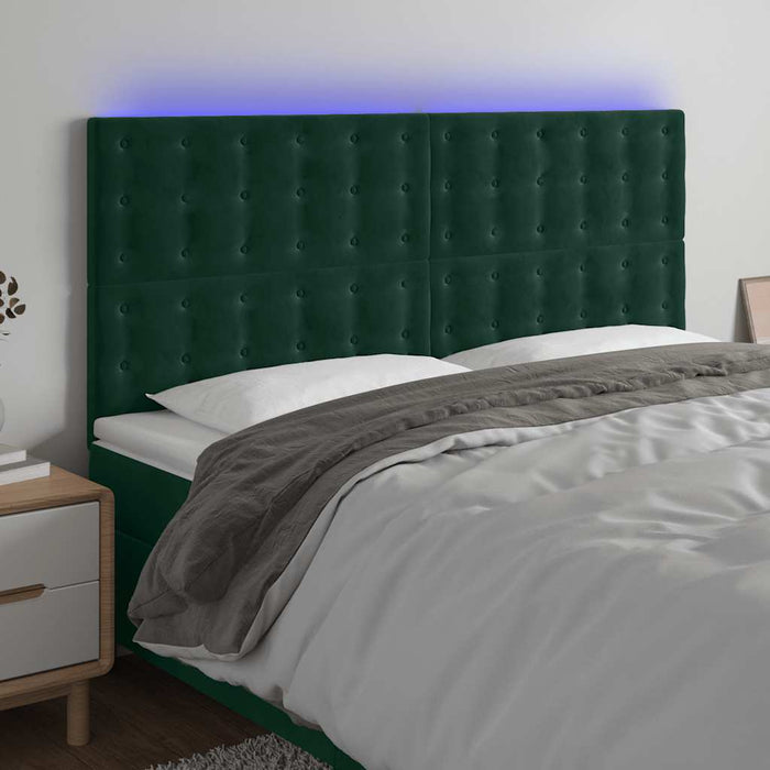Tăblie de pat cu LED, verde închis, 160x5x118/128 cm, catifea - WALTI WALTI