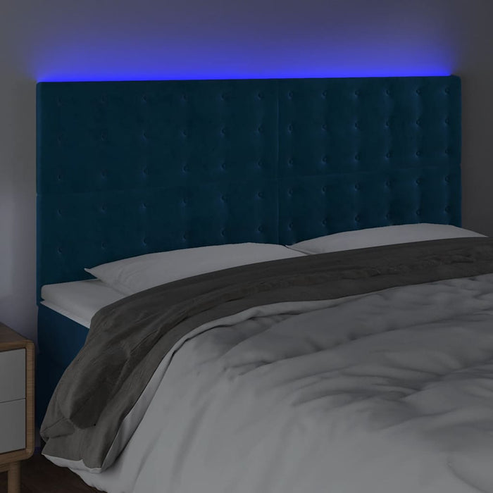 Tăblie de pat cu LED, albastru închis, 160x5x118/128cm, catifea - WALTI WALTI