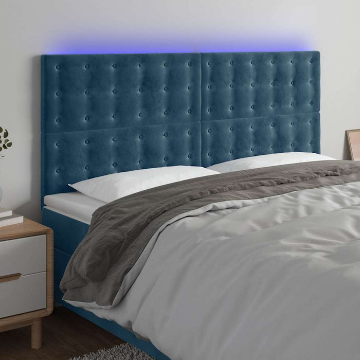 Tăblie de pat cu LED, albastru închis, 160x5x118/128cm, catifea - WALTI WALTI