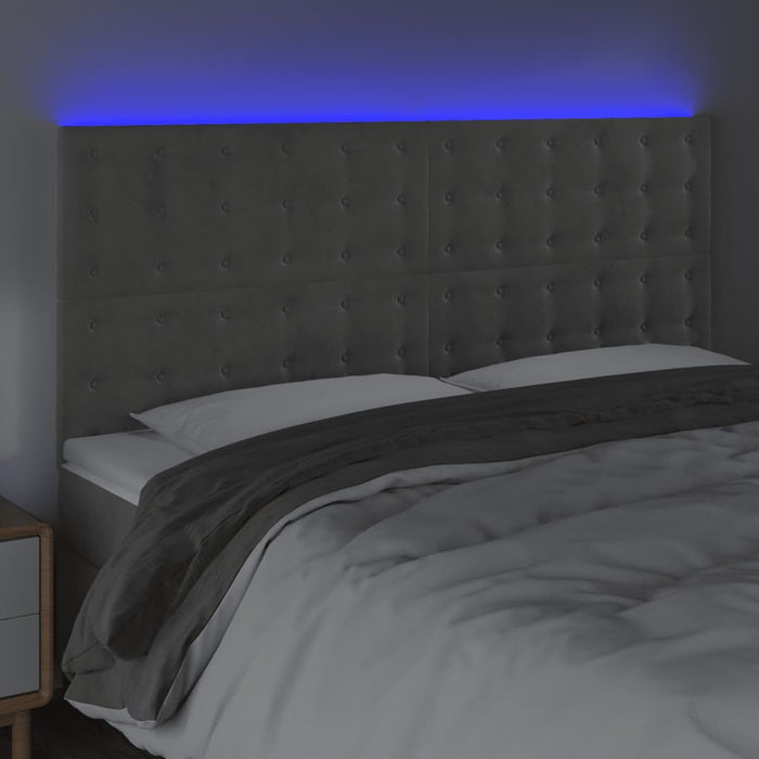 Tăblie de pat cu LED, gri deschis, 180x5x118/128 cm, catifea - WALTI WALTI