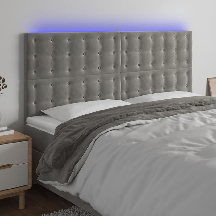 Tăblie de pat cu LED, gri deschis, 180x5x118/128 cm, catifea - WALTI WALTI
