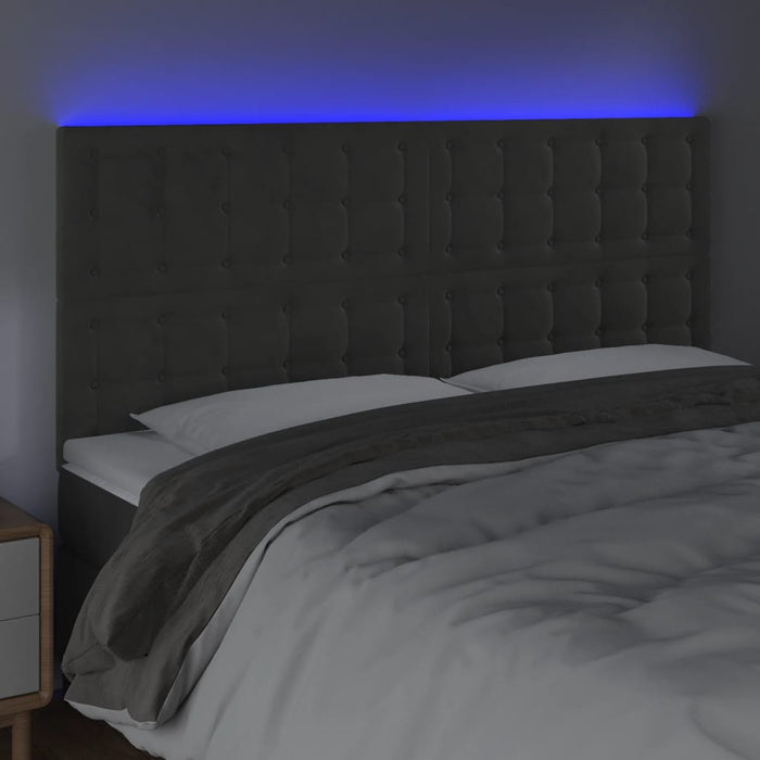 Tăblie de pat cu LED, gri închis, 180x5x118/128 cm, catifea - WALTI WALTI