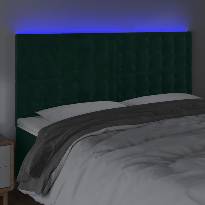 Tăblie de pat cu LED, verde închis, 180x5x118/128 cm, catifea - WALTI WALTI
