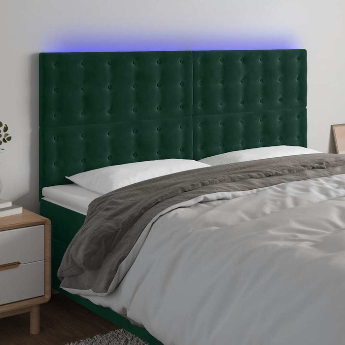 Tăblie de pat cu LED, verde închis, 180x5x118/128 cm, catifea - WALTI WALTI