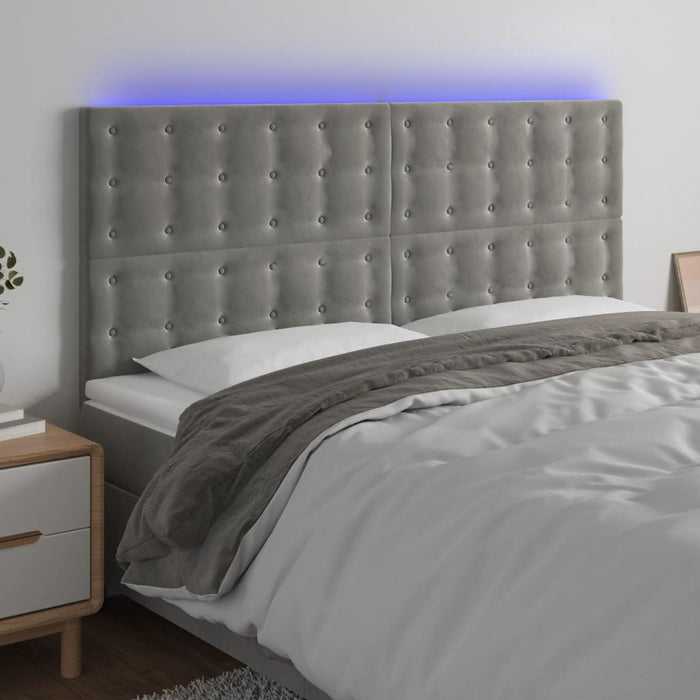 Tăblie de pat cu LED, gri deschis, 200x5x118/128 cm, catifea - WALTI WALTI