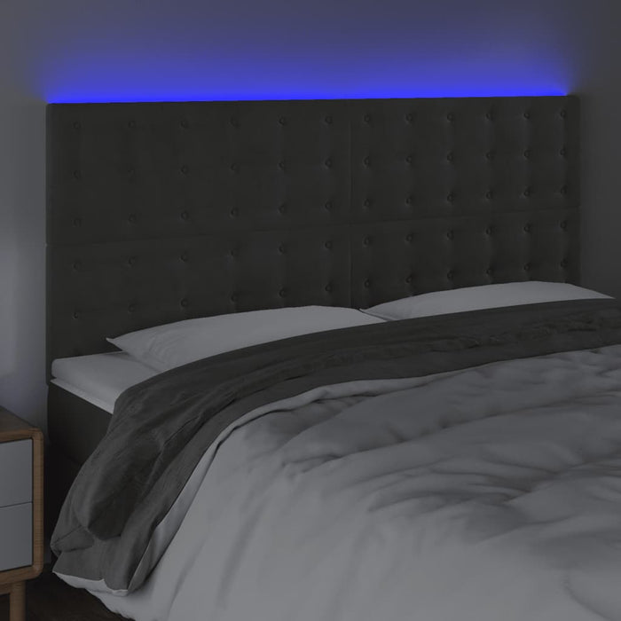 Tăblie de pat cu LED, gri închis, 200x5x118/128 cm, catifea - WALTI WALTI