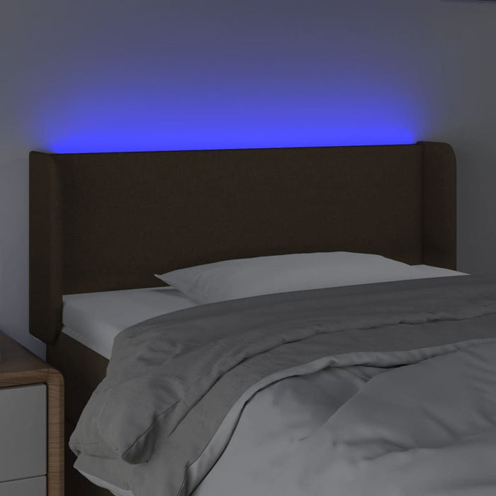 Tăblie de pat cu LED, maro închis, 93x16x78/88 cm, textil WALTI