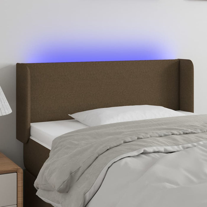 Tăblie de pat cu LED, maro închis, 93x16x78/88 cm, textil WALTI