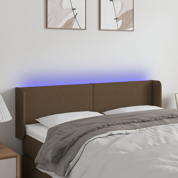 Tăblie de pat cu LED, maro închis, 147x16x78/88 cm, textil - WALTI WALTI