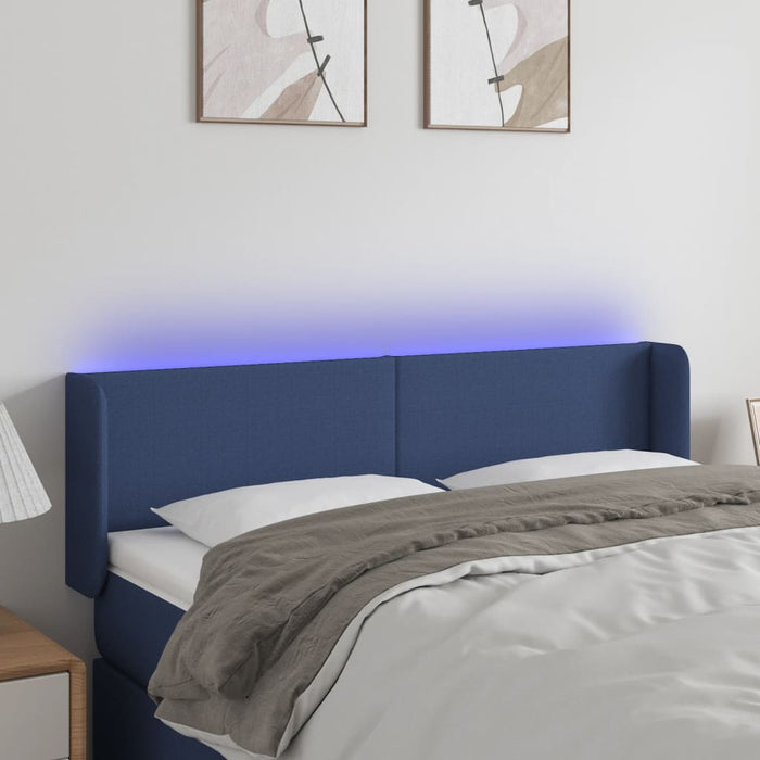 Tăblie de pat cu LED, albastru, 147x16x78/88 cm, textil - WALTI WALTI