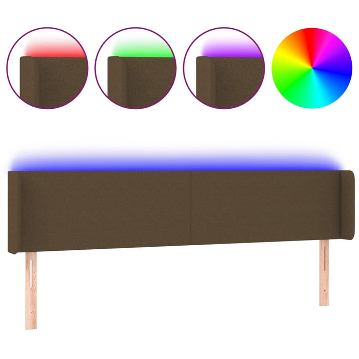 Tăblie de pat cu LED, maro închis, 163x16x78/88 cm, textil WALTI