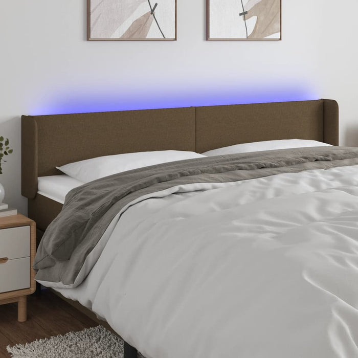 Tăblie de pat cu LED, maro închis, 203x16x78/88 cm, textil - WALTI WALTI