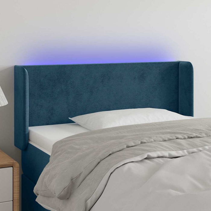 Tăblie de pat cu LED, albastru închis, 83x16x78/88 cm, catifea WALTI