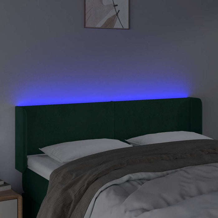 Tăblie de pat cu LED, verde închis, 147x16x78/88 cm, catifea - WALTI WALTI