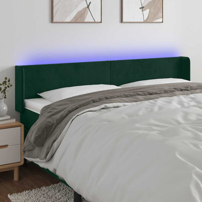 Tăblie de pat cu LED, verde închis, 163x16x78/88 cm, catifea - WALTI WALTI