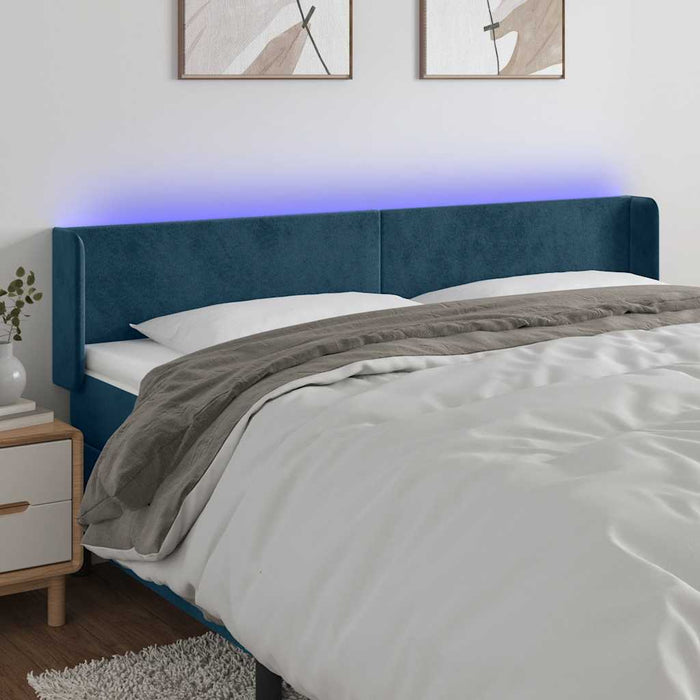 Tăblie de pat cu LED, albastru închis, 163x16x78/88 cm, catifea - WALTI WALTI