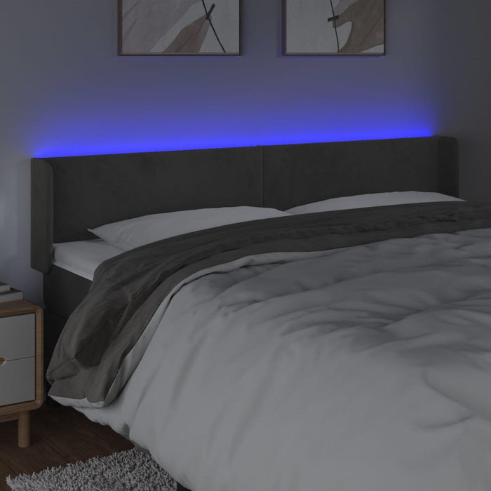 Tăblie de pat cu LED gri închis 183x16x78/88 cm catifea - WALTI WALTI