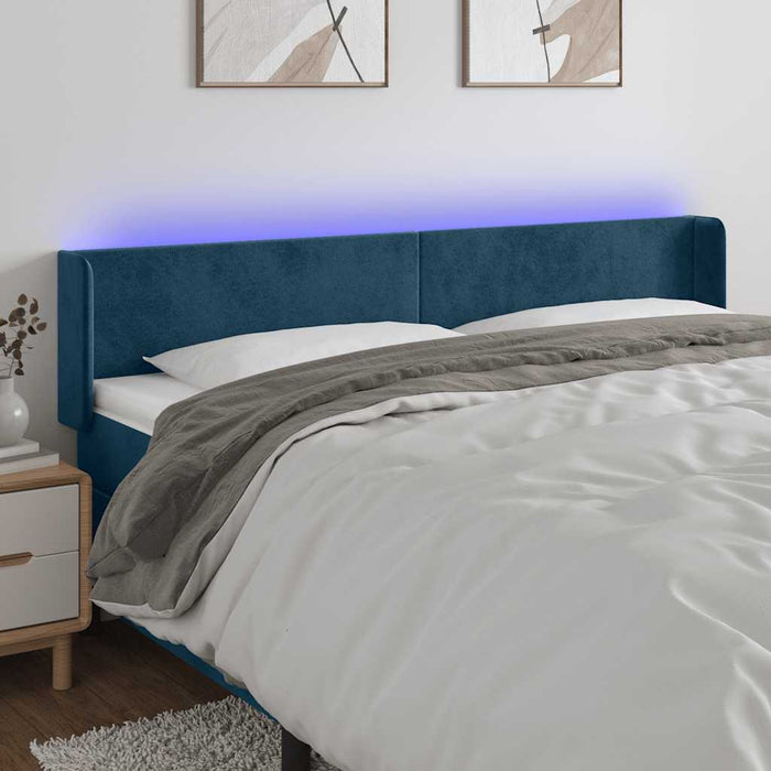 Tăblie de pat cu LED, albastru închis, 183x16x78/88 cm, catifea - WALTI WALTI