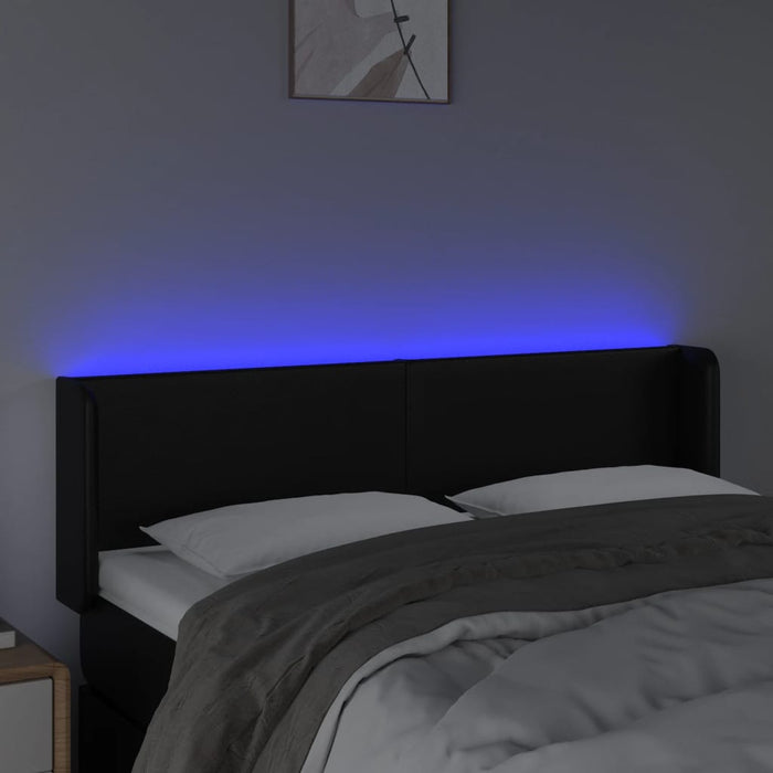 Tăblie de pat cu LED, negru, 147x16x78/88 cm, piele ecologică - WALTI WALTI