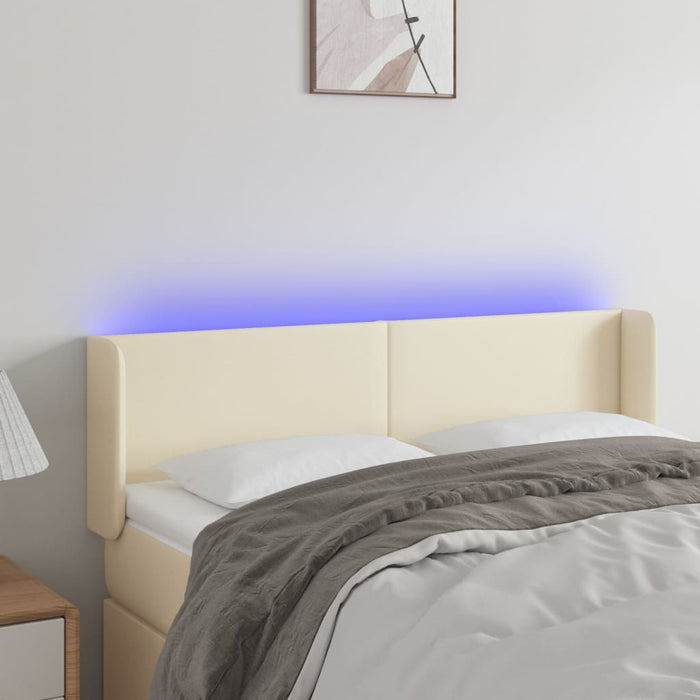 Tăblie de pat cu LED, crem, 147x16x78/88 cm, piele ecologică - WALTI WALTI