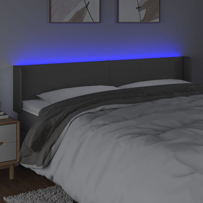 Tăblie de pat cu LED, gri, 163x16x78/88 cm, piele ecologică WALTI