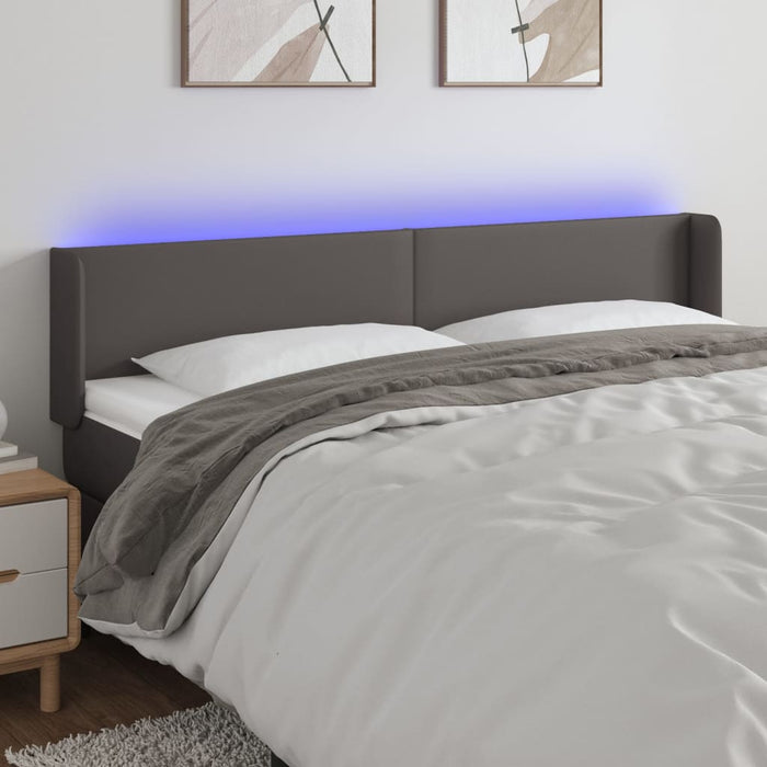 Tăblie de pat cu LED, gri, 163x16x78/88 cm, piele ecologică WALTI