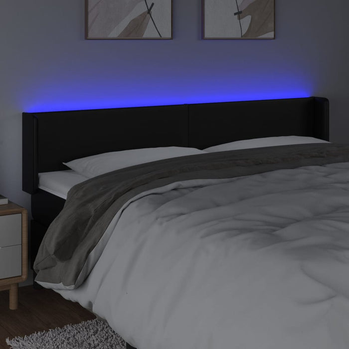 Tăblie de pat cu LED, negru, 203x16x78/88 cm, piele ecologică - WALTI WALTI