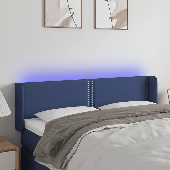 Tăblie de pat cu LED, albastru, 147x16x78/88 cm, textil - WALTI WALTI