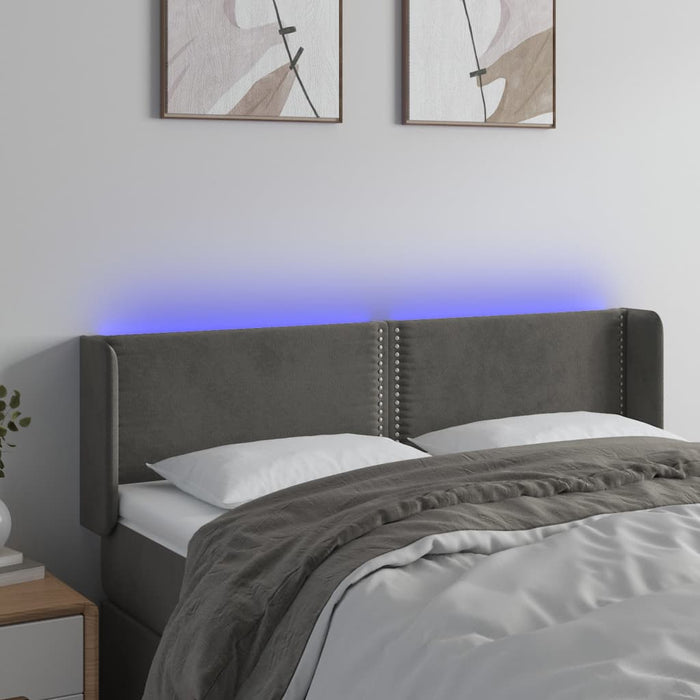 Tăblie de pat cu LED, gri închis, 147x16x78/88 cm, catifea - WALTI WALTI