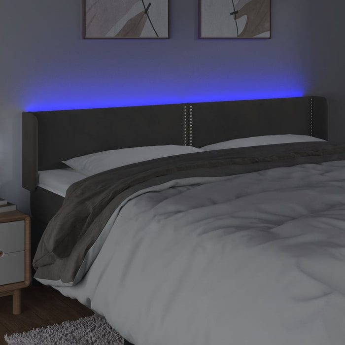 Tăblie de pat cu LED, gri închis, 163x16x78/88 cm, catifea - WALTI WALTI