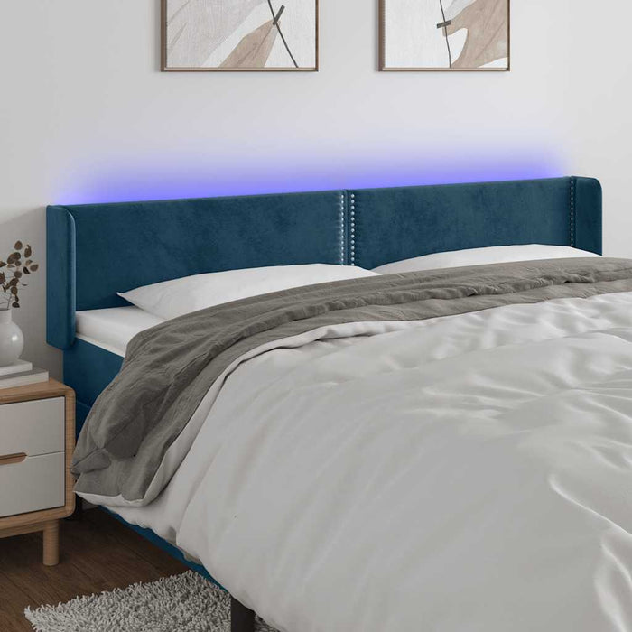 Tăblie de pat cu LED, albastru închis, 163x16x78/88 cm, catifea - WALTI WALTI