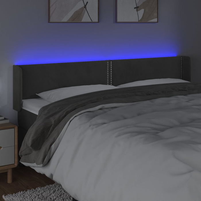 Tăblie de pat cu LED gri închis 183x16x78/88 cm catifea - WALTI WALTI