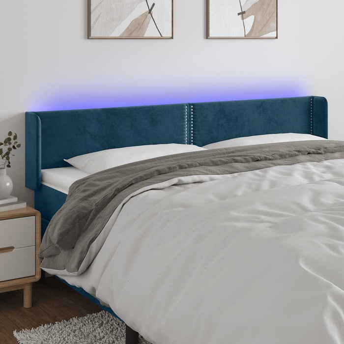Tăblie de pat cu LED, albastru închis, 203x16x78/88 cm, catifea - WALTI WALTI