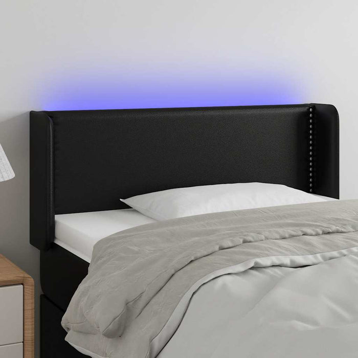 Tăblie de pat cu LED, negru, 93x16x78/88 cm, piele ecologică - WALTI WALTI