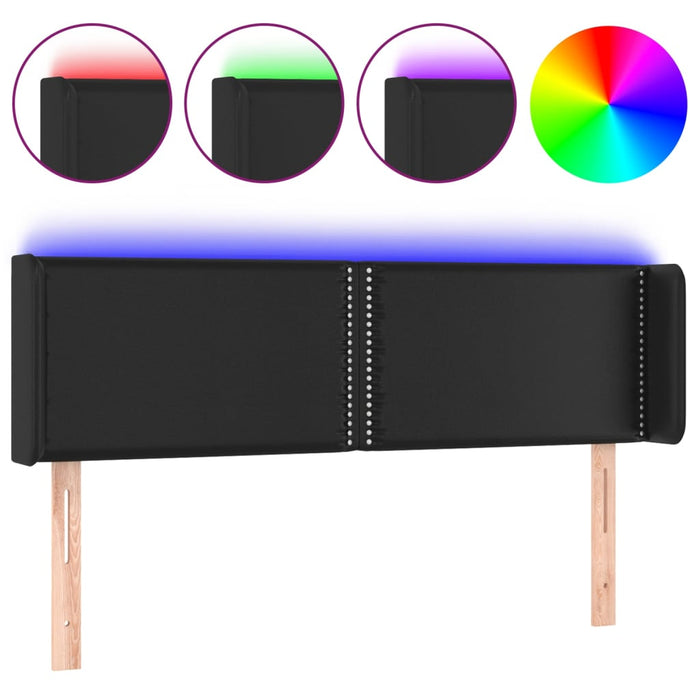 Tăblie de pat cu LED, negru, 147x16x78/88 cm, piele ecologică - WALTI WALTI
