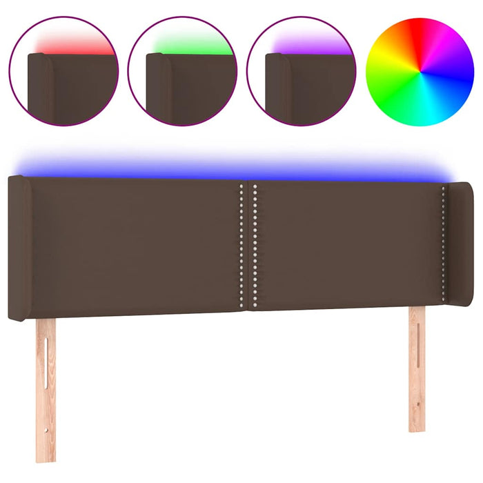 Tăblie de pat cu LED, maro, 147x16x78/88 cm, piele ecologică WALTI