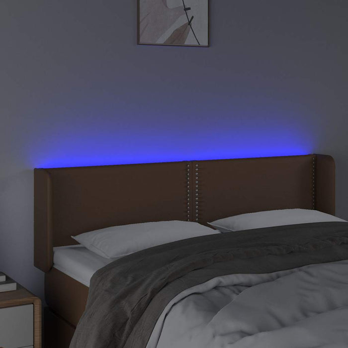 Tăblie de pat cu LED, maro, 147x16x78/88 cm, piele ecologică WALTI