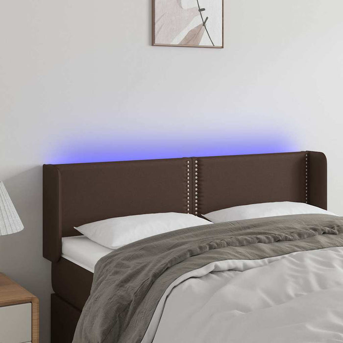 Tăblie de pat cu LED, maro, 147x16x78/88 cm, piele ecologică WALTI
